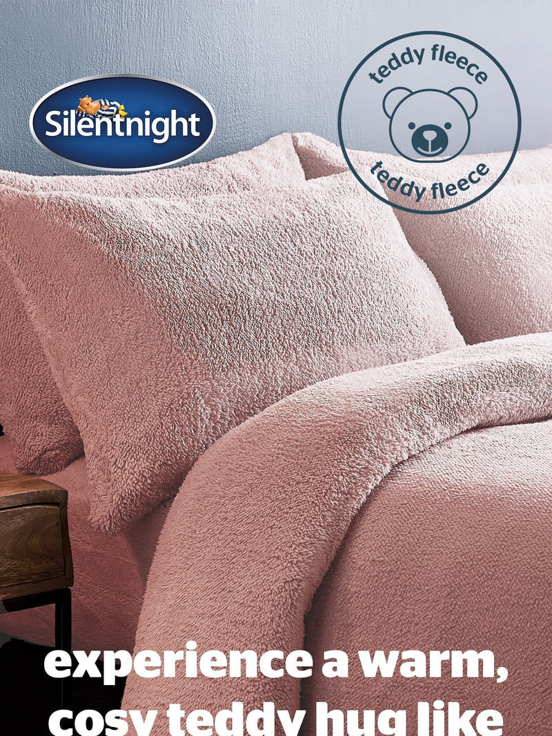 Silentnight Blush Pink Borg Fleece Cosy Teddy Duvet Cover and Pillowcase Set