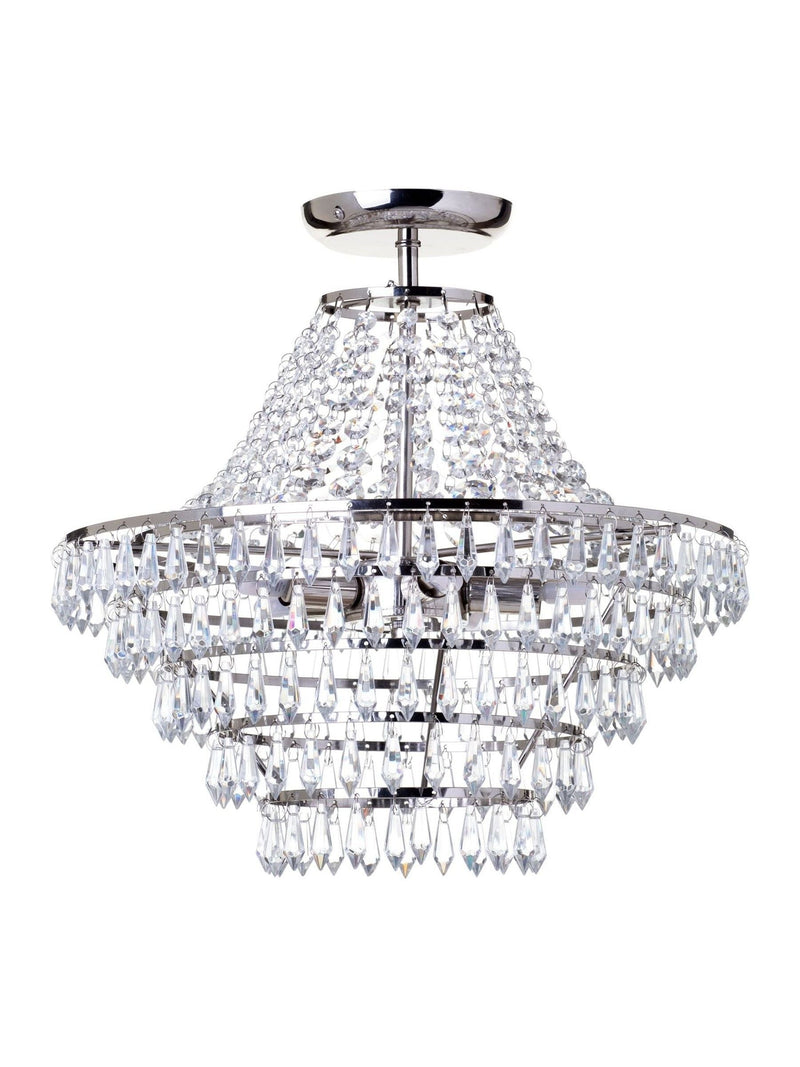 BHS silver flush ceiling light with crystal droplets, imported from the UK
