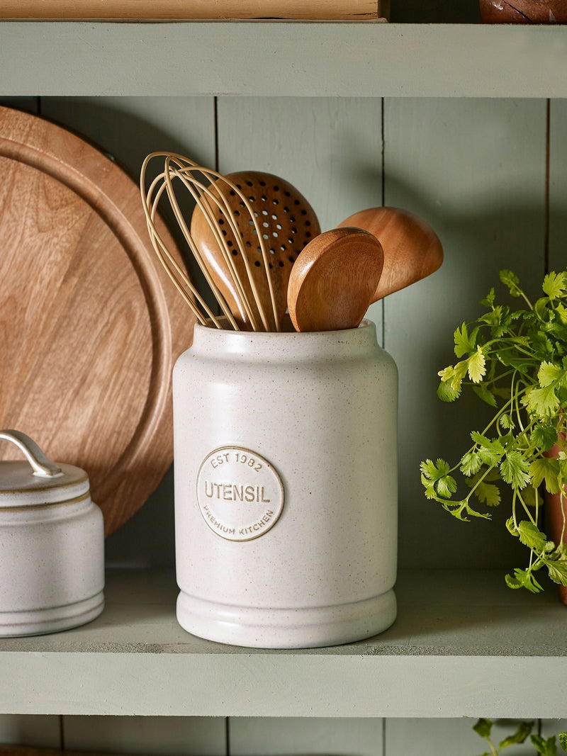 Natural country badge utensil pot 18x13x13cm, imported from the UK