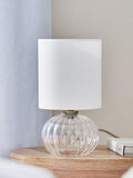 Bourton bedside table lamp ribbed glass base fabric shade UK version