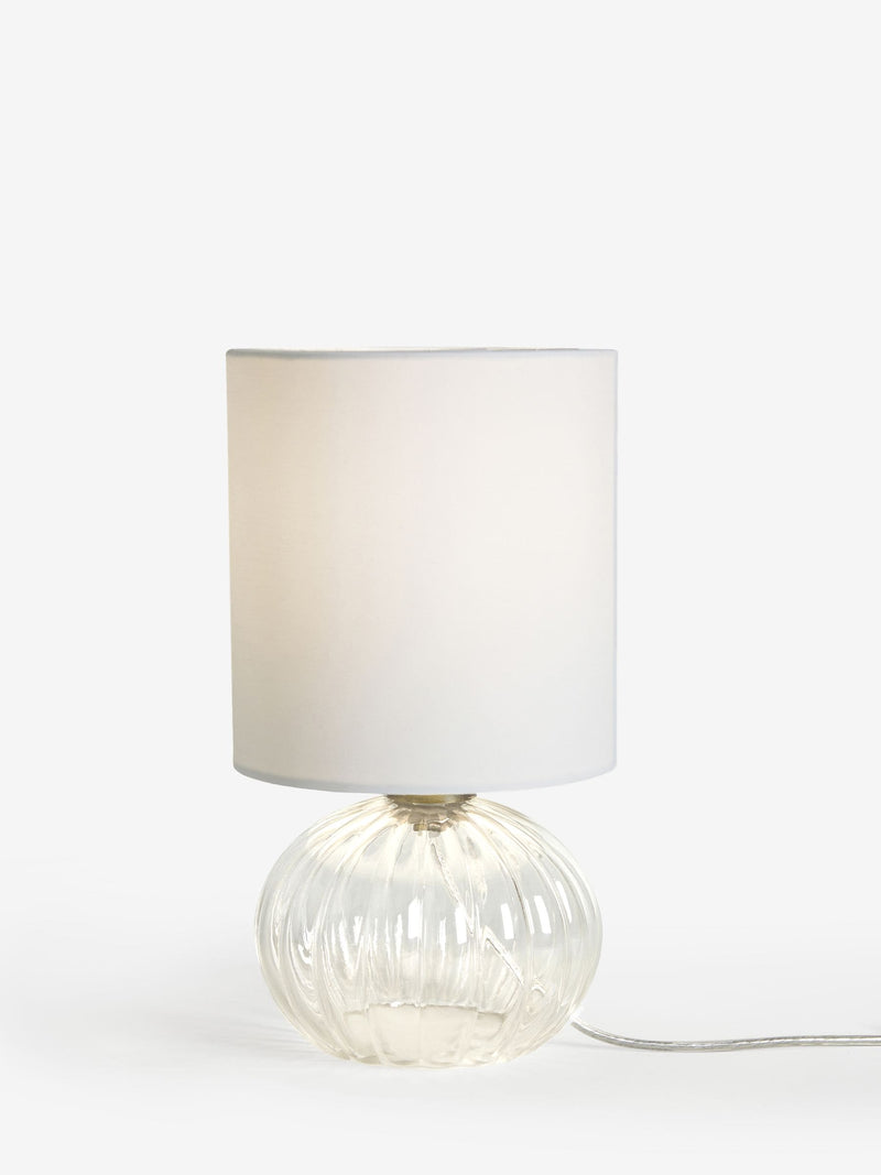 Bourton bedside table lamp ribbed glass base fabric shade UK version