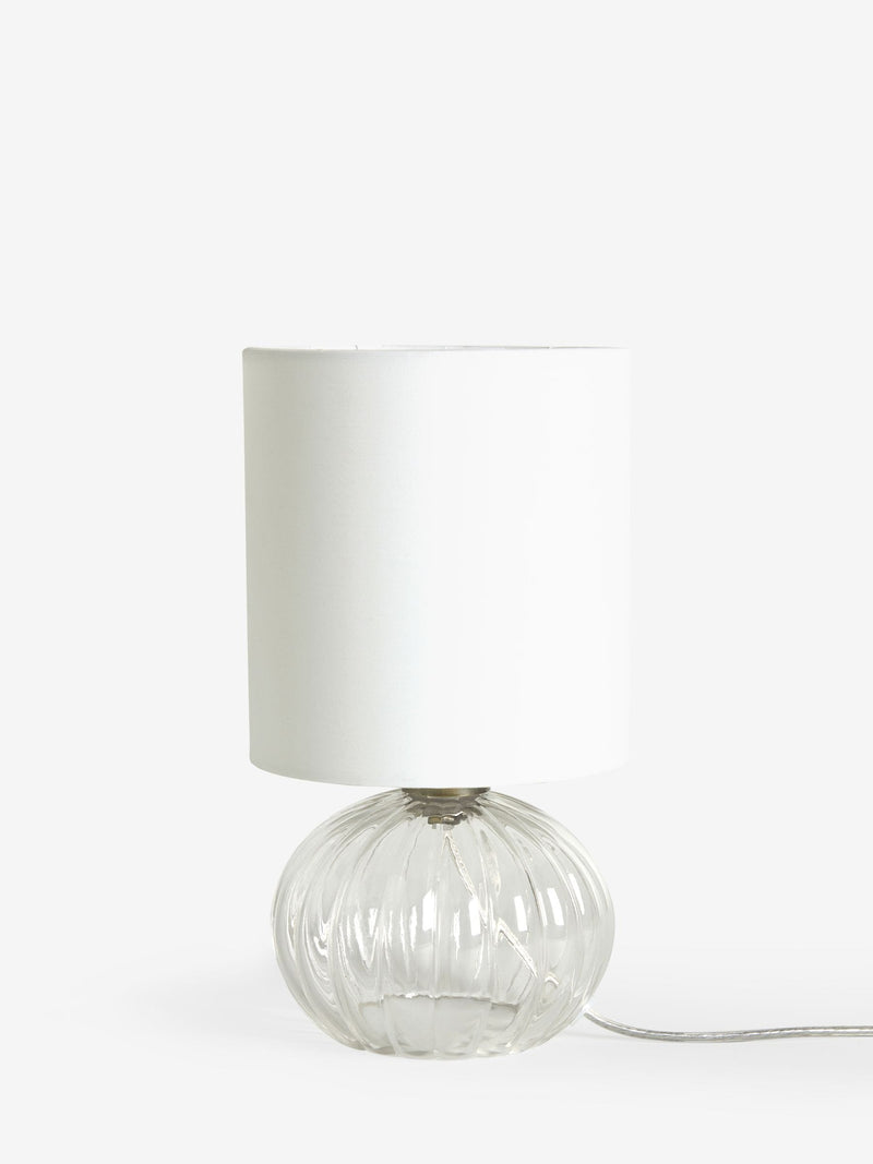 Bourton bedside table lamp ribbed glass base fabric shade UK version