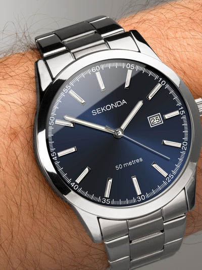 Next Sekonda Gents Watch Stainless Steel Silver Blue Dial Men's Wristwatch- Buy online at McGrocer