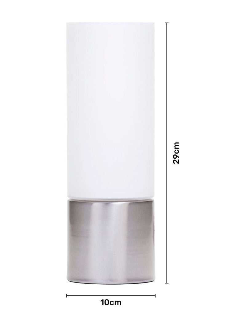 BHS silver cylinder touch lamp, imported from the UK