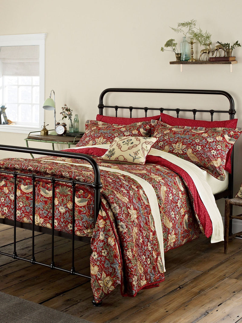 Morris & Co. Crimson Red Strawberry Thief bedspread, imported from the UK