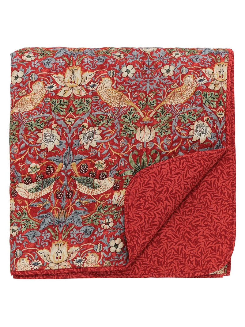 Morris & Co. Crimson Red Strawberry Thief bedspread, imported from the UK