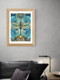 East End Prints teal blue dragonfly print framed - UK version