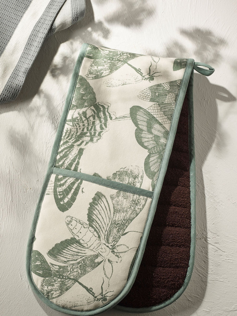 Kew Gardens Green 100% Cotton Double Oven Gloves