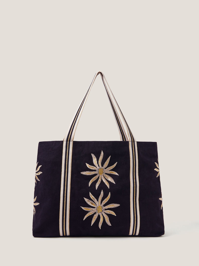 Monsoon black embroidered tote bag, imported from the UK