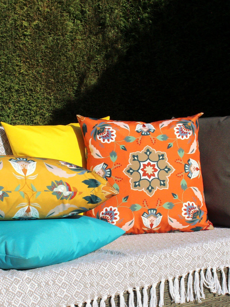 furn. orange folk flora outdoor cushion, imported from the UK