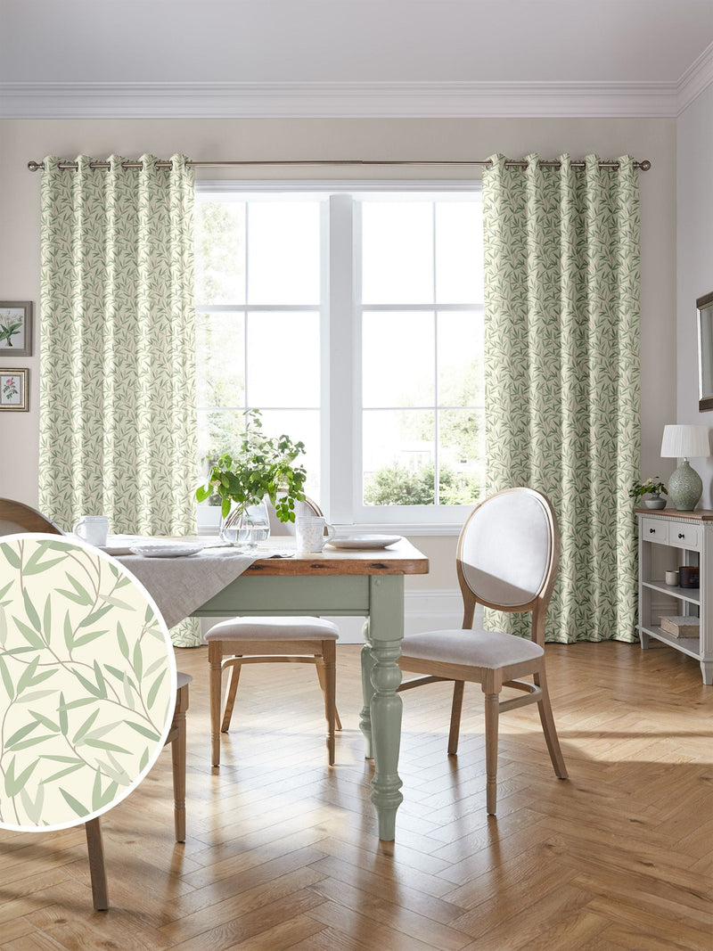 Laura Ashley Green Willow Leaf fabric by the metre (British brand)