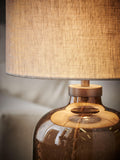 Table lamp brown bubbled glass base linen shade, imported from the UK