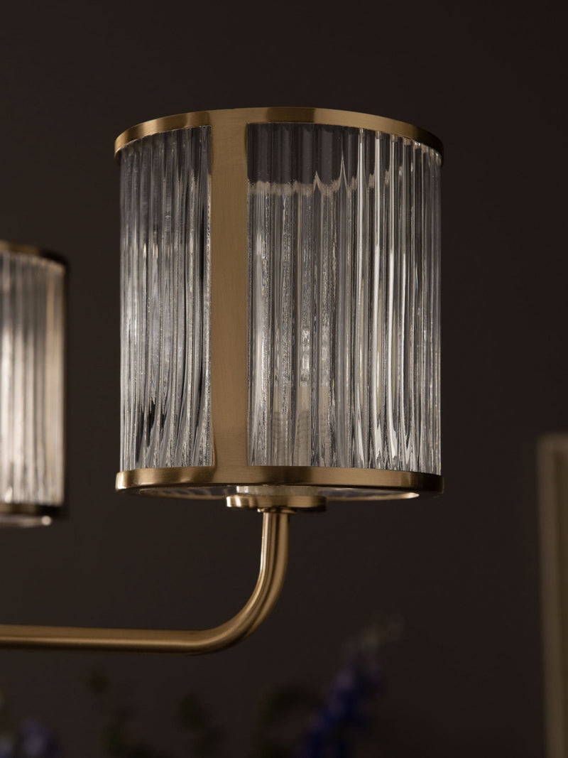 Brass Hertford ceiling light fitting with clear reeded glass (British brand)