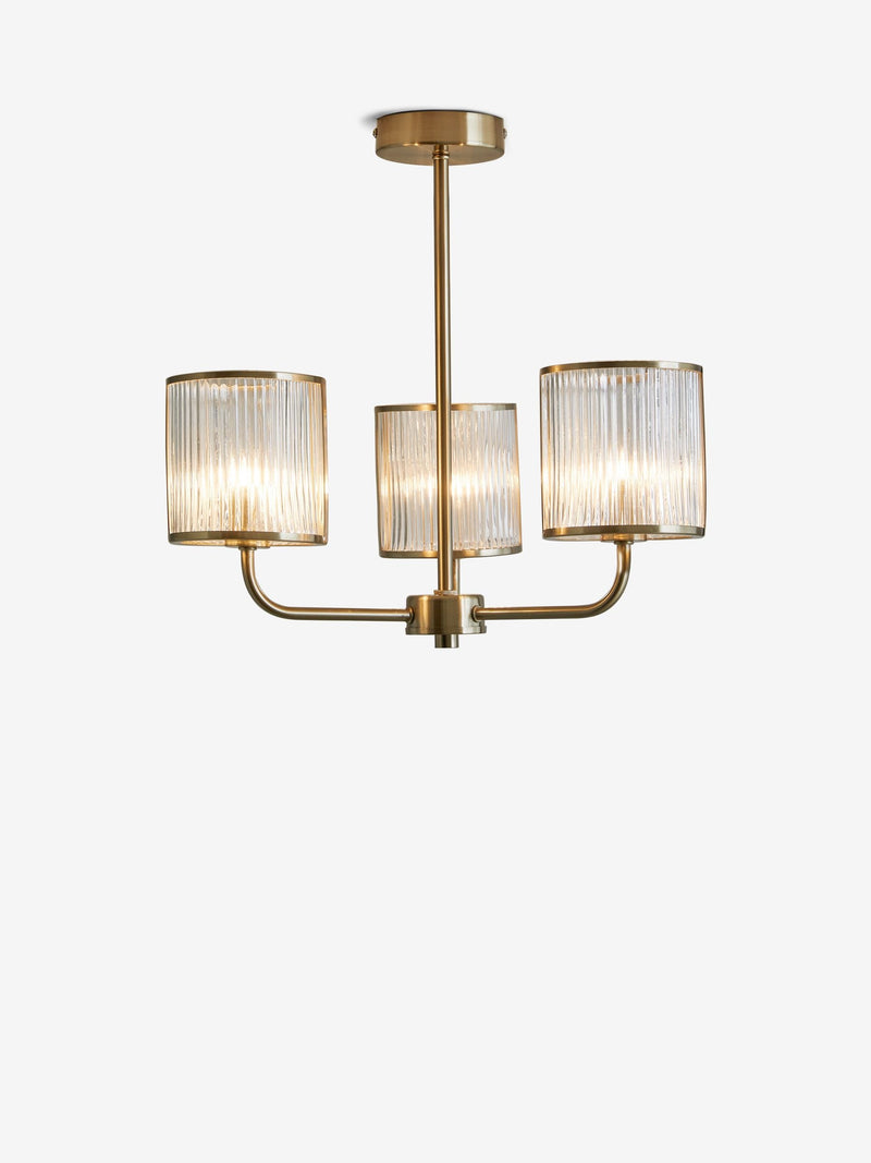 Brass Hertford ceiling light fitting with clear reeded glass (British brand)