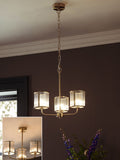 Brass Hertford ceiling light fitting with clear reeded glass (British brand)