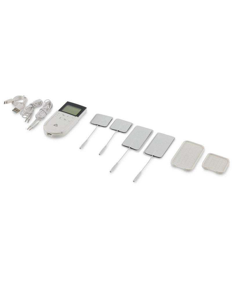 TENS EMS massage device with electrodes and charging cable - British product
