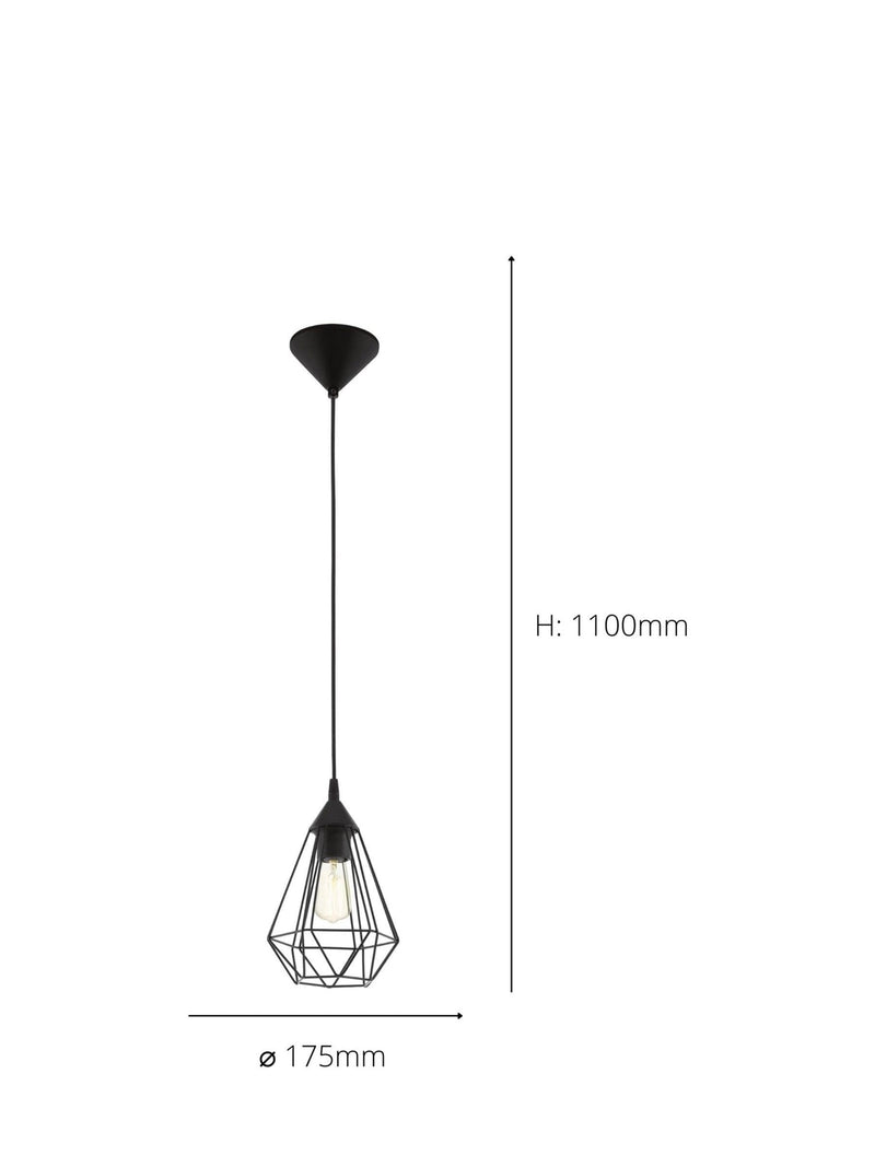 Eglo Tarbes geometric black pendant ceiling light, imported from the UK