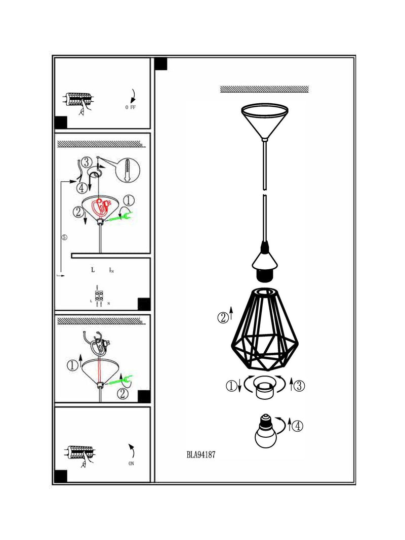 Eglo Tarbes geometric black pendant ceiling light, imported from the UK