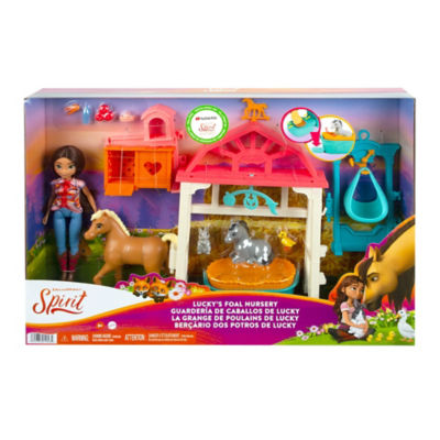 Spirit Lucky's Foal Nursery Playset with doll and animals (British brand)