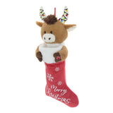 Animated singing cow Christmas stocking with snowflake print (British brand)