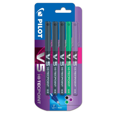 Pilot rollerball pens black green violet 5-pack (British brand)