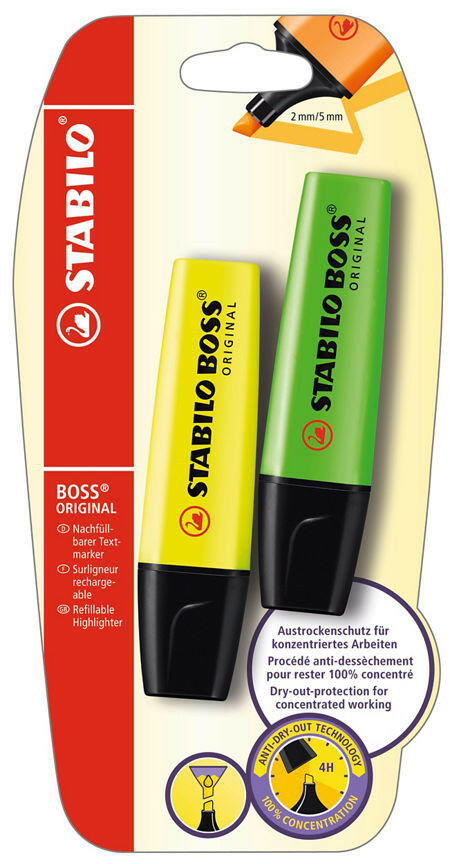 Stabilo BOSS ORIGINAL Yellow/Green 2pk GOODS ASDA