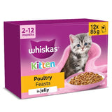 Whiskas Kitten 2-12 måneder Poultry Feasts våtfôr til katter i gelé, 12 x 85 g