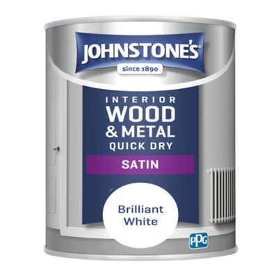 Johnstone's Quick Dry Satin Brilliant White paint 750ml, UK version