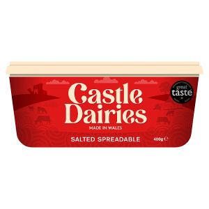 Castle Dairies salted spreadable butter 400g, imported from the UK