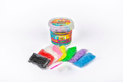 Loom bands crafting tub with elastic bands, imported from the UK