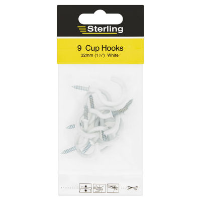 Sterling white cup hooks 9 pack, imported from the UK