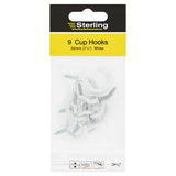 Sterling white cup hooks 9 pack, imported from the UK
