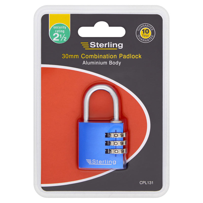 Sterling Combination Padlock 30mm Anodised Aluminium (British brand)