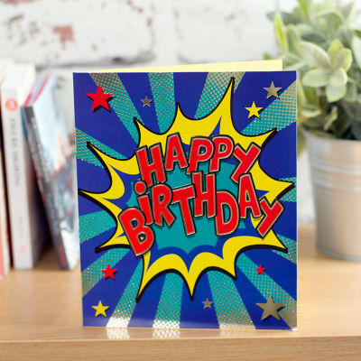 Birthday card with comic design and envelope, 154mm x 184mm, imported from the UK