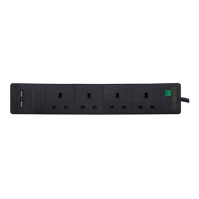 Status 4-socket extension lead with 2 USB ports, imported from the UK
