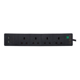 Status 4-socket extension lead with 2 USB ports, imported from the UK