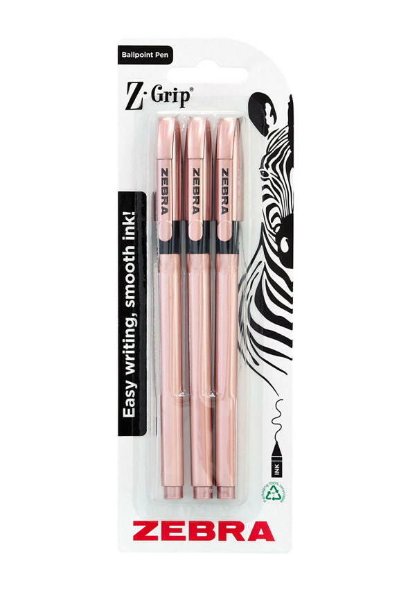 Zebra Z-Grip Rose Gold Black ink Stick Pens 3pk GOODS ASDA
