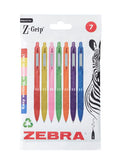 Zebra Grip Rainbow ballpoint pens 7pk black ink (British brand)