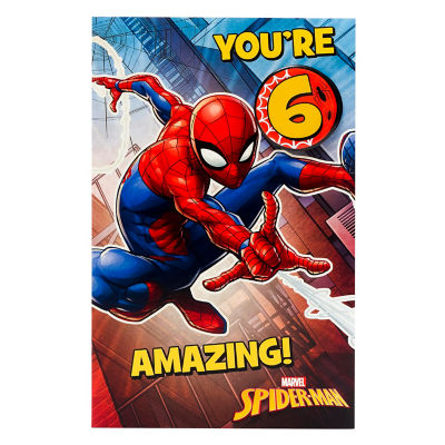 Marvel Spider-Man 6th birthday card 137mm x 210mm, imported from the UK