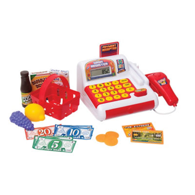 Hapello cash register with play money and calculator (British brand)