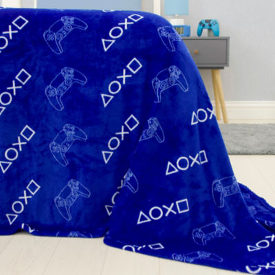 Playstation branded fleece blanket with controller pattern, imported from the UK