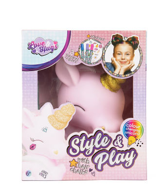 Love & Hugs colour changing unicorn toy with night light and hair chalks - British product