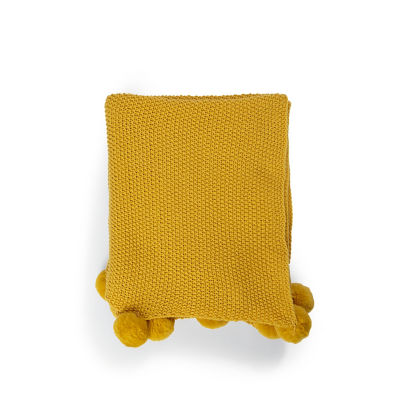 George Home yellow knitted pom pom throw 150x120cm, UK version