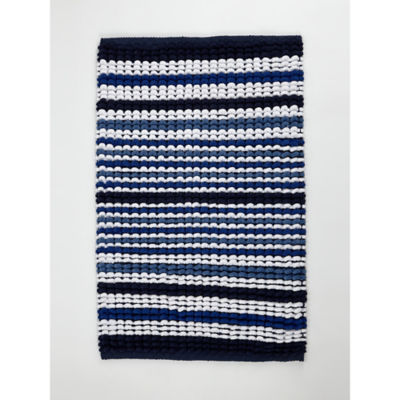 George Home blue striped chenille bath mat 50x80cm, UK version