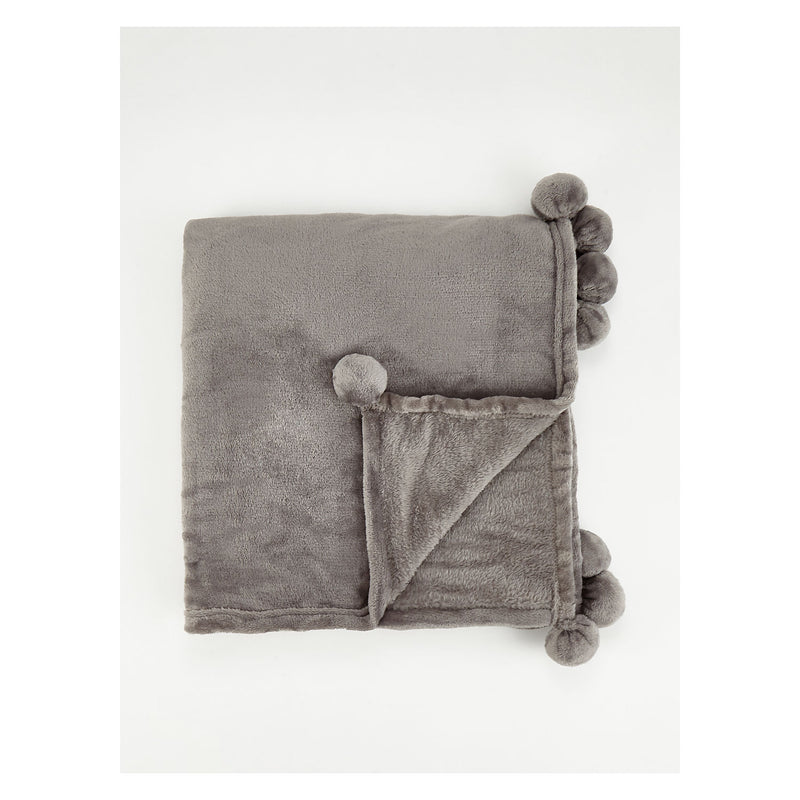 George Home charcoal pom pom throw 150cm x 120cm, UK version
