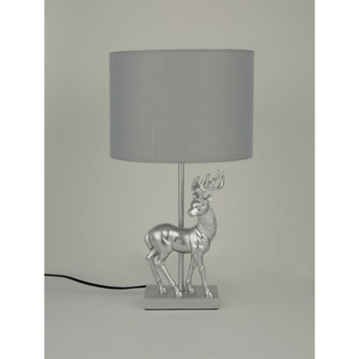 George Home silver stag table lamp with grey shade, imported from the UK