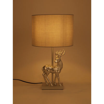 George Home silver stag table lamp with grey shade, imported from the UK