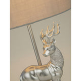 George Home silver stag table lamp with grey shade, imported from the UK