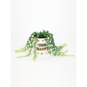 Faux Succulent Plant in White Pot with Winnie the Pooh Design, 9cm Tall