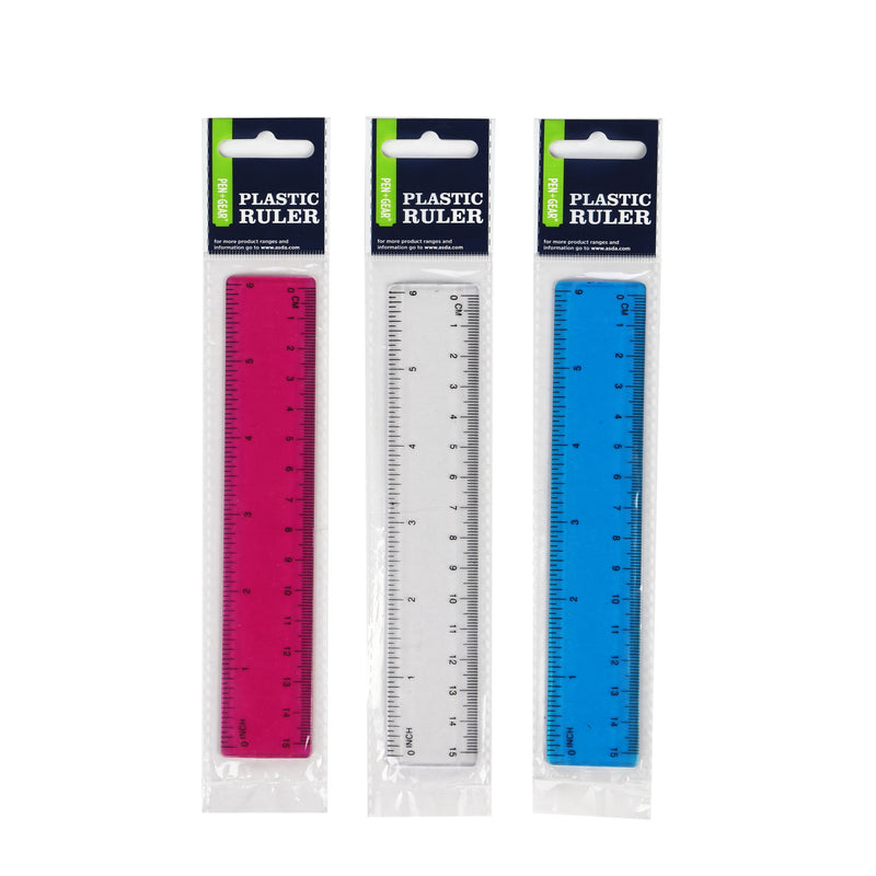 ASDA 15cm plastic ruler in assorted colours - British product